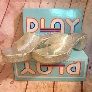 NWB Jeffrey Campbell "Bubblegum" Silver Glitter Platform Plastic Sandals 9M